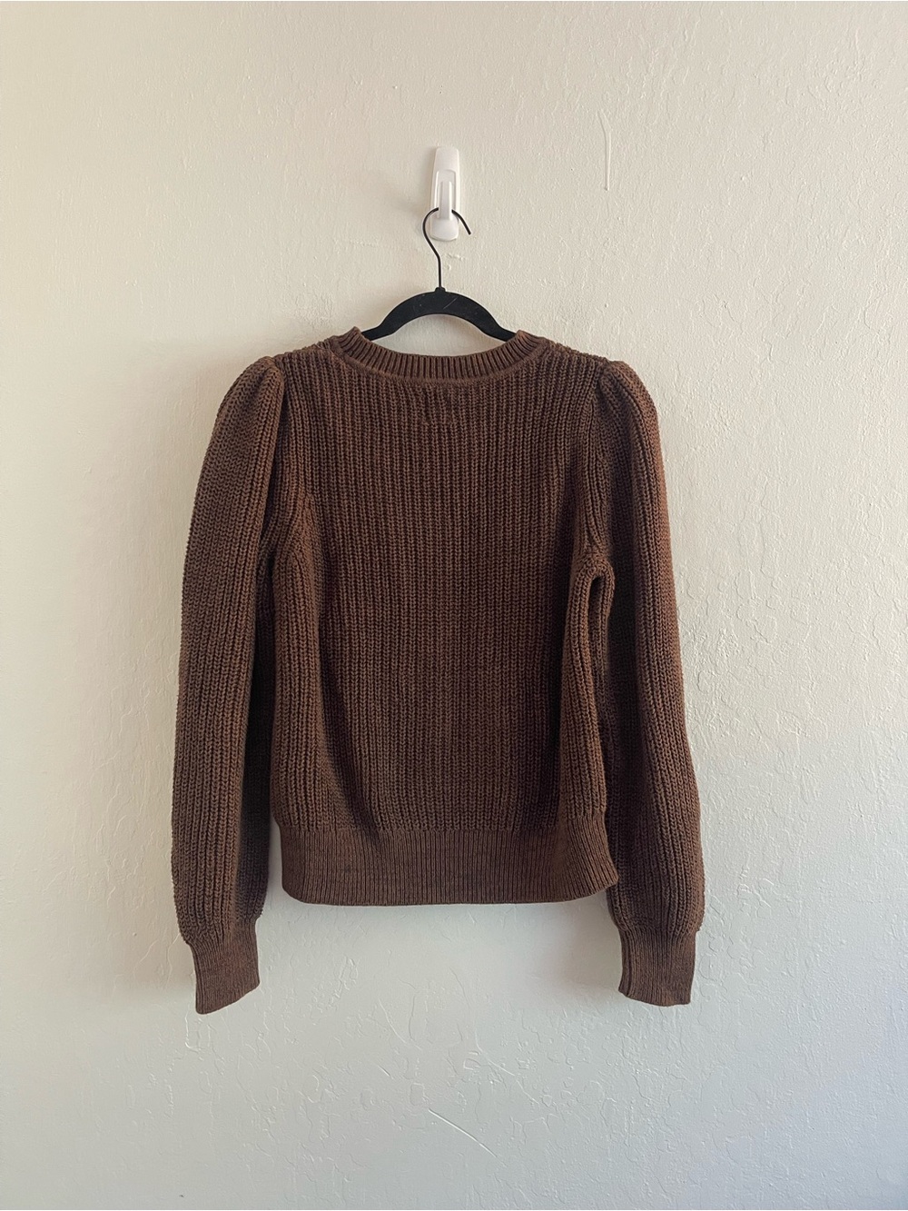GAP Balloon Sleeve Sweater Shaker Knit Brown Puff Sleeve Cotton Womens Small - Picture 2 of 5